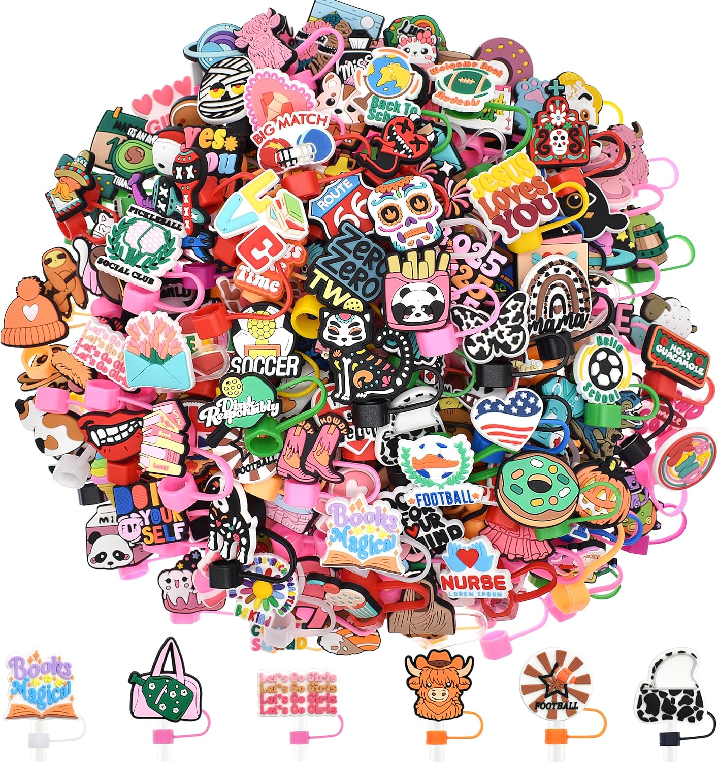 91qoXLvlHIL._AC_SL1500_.jpg 300 PCS Random Different Straw Cover Cap for Stanley Cup,Straw Topper Compatible for 30 and 40 Oz Tumbler with Handle,10 mm 0.4 in Reusable Straw Tips Lids,Straw Tip Covers for Party Decor