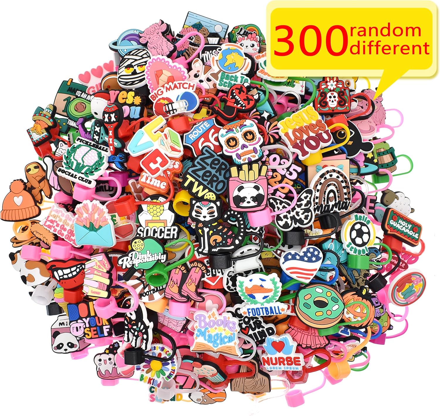 91vod9OGxoL._AC_SL1500_.jpg 300 PCS Random Different Straw Cover Cap for Stanley Cup,Straw Topper Compatible for 30 and 40 Oz Tumbler with Handle,10 mm 0.4 in Reusable Straw Tips Lids,Straw Tip Covers for Party Decor - Image 2