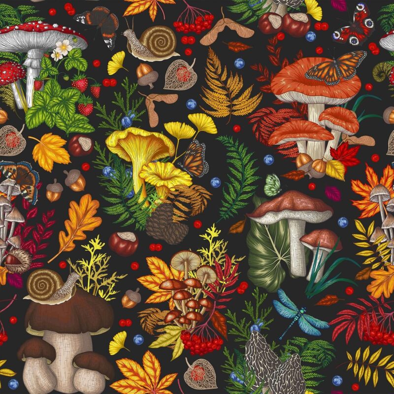 VEELIKE Whimsical Mushroom Peel and Stick Wallpaper Boho Forest Wallpaper for Walls Nursery Kids 17.7''x354'' Retro Butterfly Berries Contact Paper Adhesive Botanical Wallpaper for Bedroom Bathroom