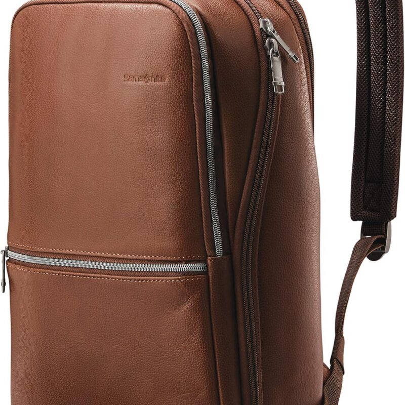91yWDlPnDYL._AC_SL1500_.jpg Samsonite Classic Leather Slim Backpack, Cognac, One Size