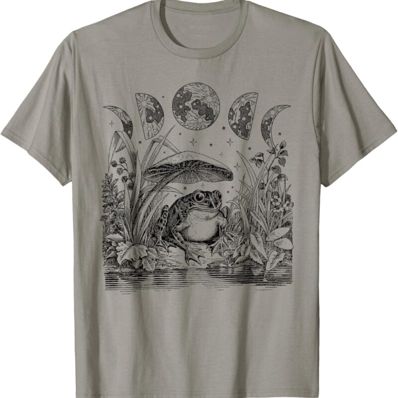 Cute Cottagecore Aesthetic Frog Mushroom Moon Witchy Vintage Short Sleeve T-Shirt