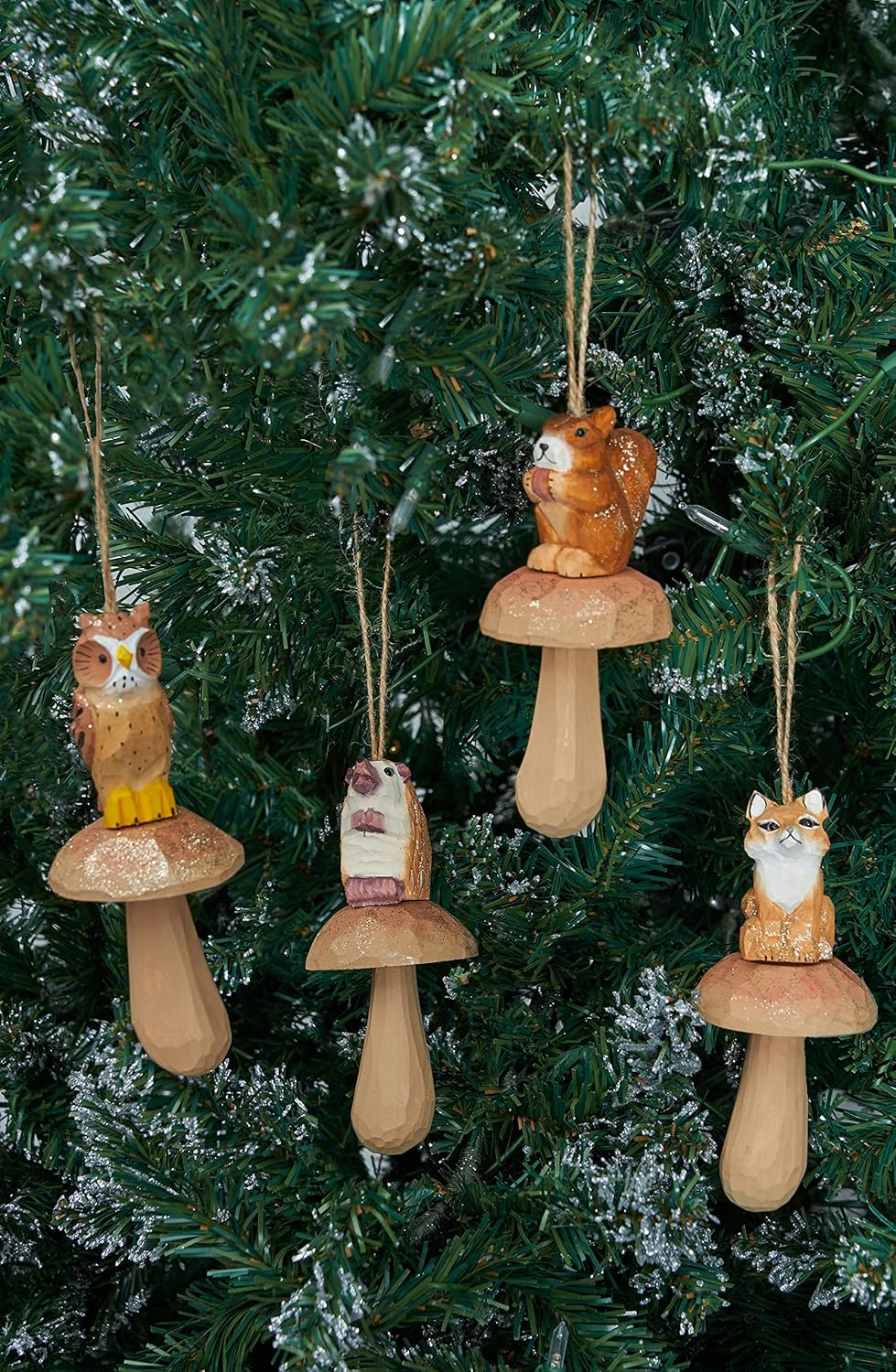 1741659674_91kXXuWsUKL._AC_SL1500_.jpg Gallerie II Wood Carved Mushroom Christmas Decor Decoration Ornament, Set of 4 Tan - Image 3
