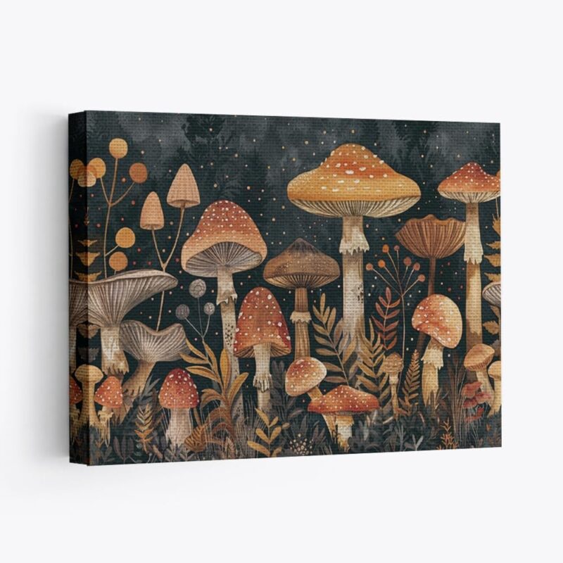 Elivita Whimsical Mushrooms Design 4 Horizontal Canvas Art Print Home Decor Pictures Poster for Bedroom Living Room Bathroom Office With Framed Ready to Hang