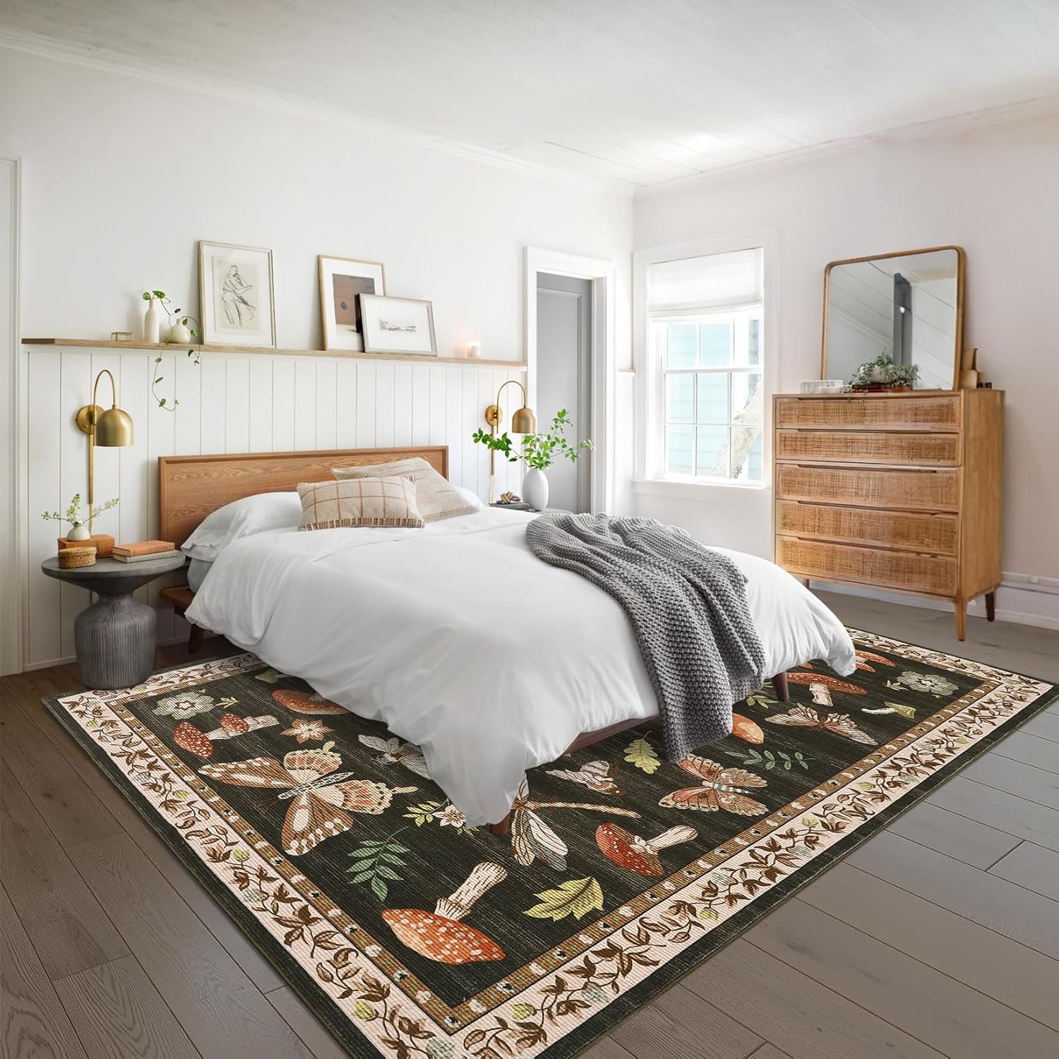 Mushroom Washable Rug 5x7 Area Rugs for Living Room, Insect Print Rug ...
