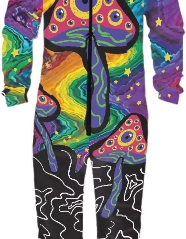Coloranimal Unisex Women Men Onesie Jumpsuit Fashion Novelty One Piece Pajama Set with Pocket Nightwear Romper Size S-4XL