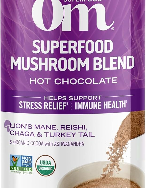 OM MUSHROOM SUPERFOOD Hot Chocolate Blend Mushroom Powder, 8.47 Ounce and Reishi Organic Mushroom Powder, 7.05 Ounce Bundle