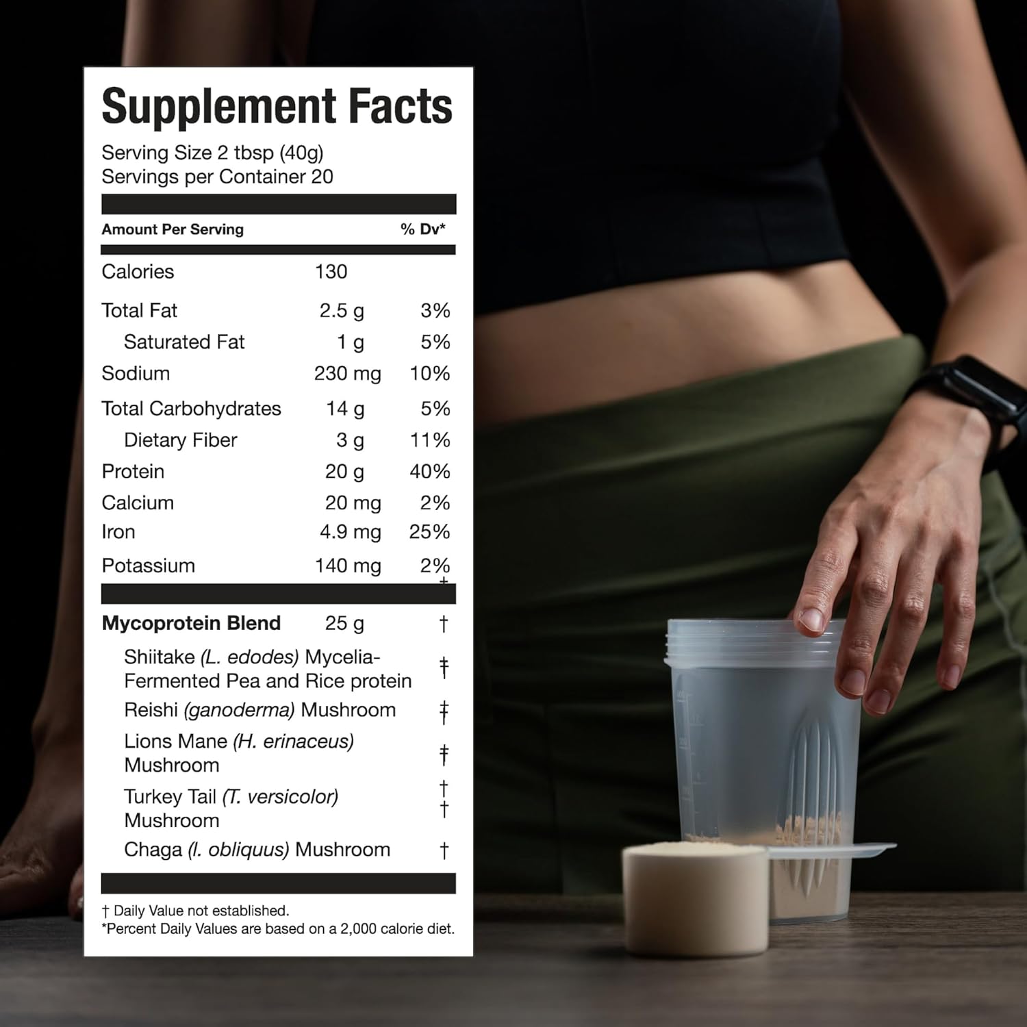 1743029562_71QktP08KvL._AC_SL1500_.jpg Mycoprotein Mushroom Protein Powder - Vegan Protein, Plant Based, Superfood, Master Blend of Chaga, Reishi, Turkey Tail, Shiitake, Lions Mane - Chocolate (1.76 lb) - Image 6