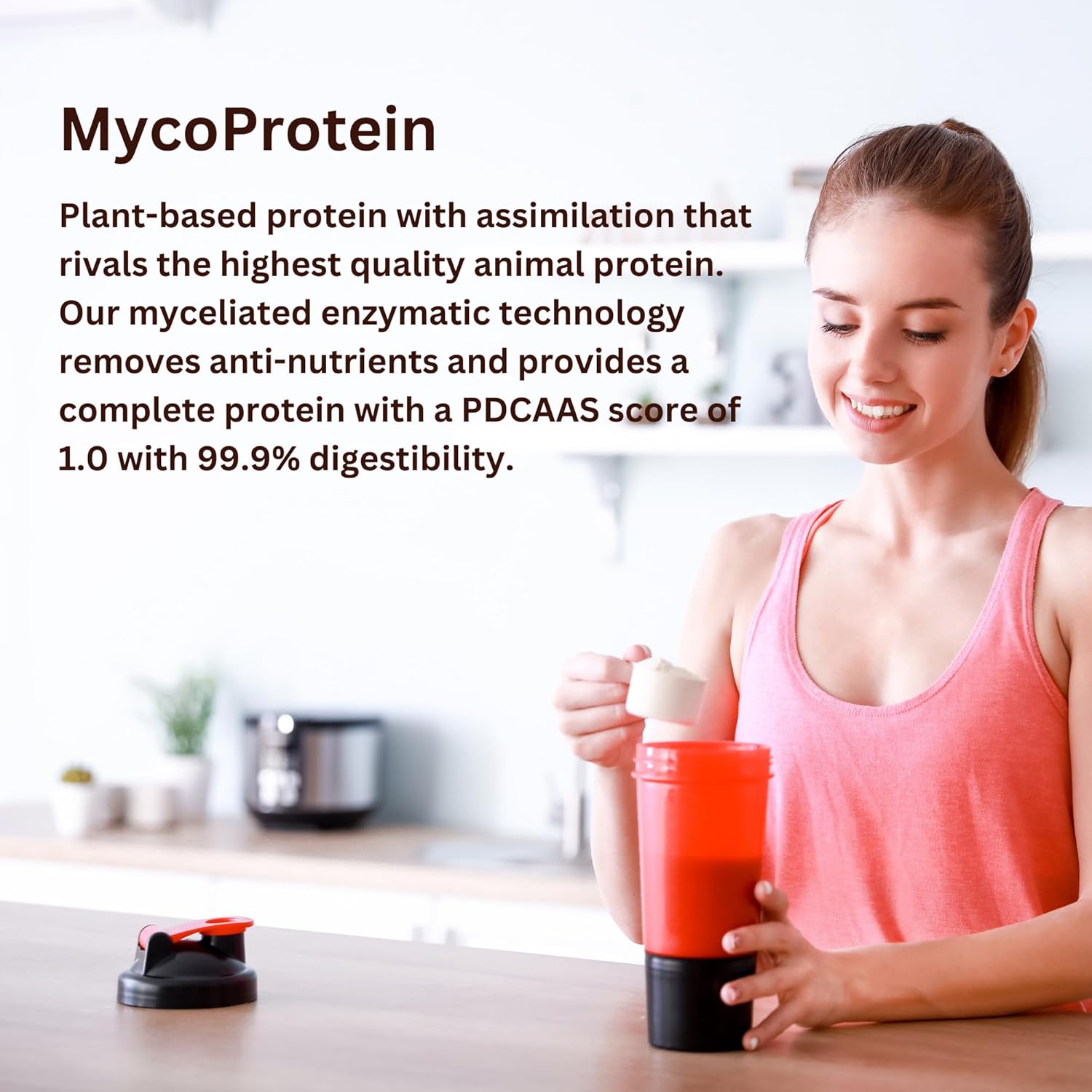 1743029566_71COxgDYOJL._AC_SL1500_.jpg Mycoprotein Mushroom Protein Powder - Vegan Protein, Plant Based, Superfood, Master Blend of Chaga, Reishi, Turkey Tail, Shiitake, Lions Mane - Chocolate (1.76 lb) - Image 7