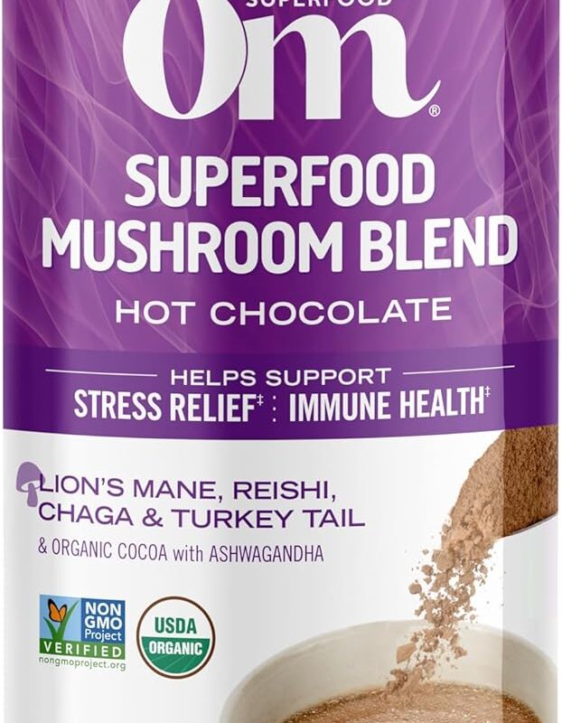 OM MUSHROOM SUPERFOOD Hot Chocolate Blend Mushroom Powder, 8.47 Ounce and Sleep Mushroom Capsules Superfood Supplement, 90 Count Bundle
