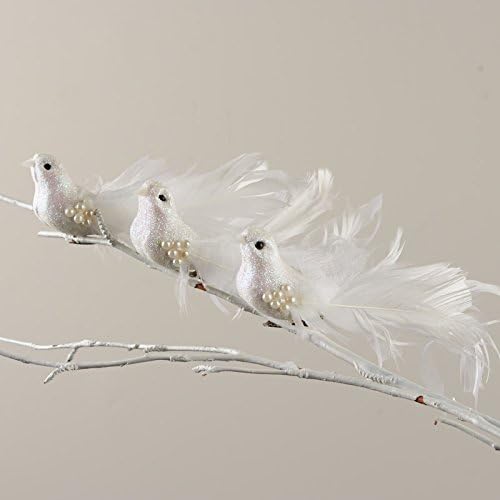 Factory Direct Craft Fancy Feathered Tail Iridescent Dove Mushroom Birds with Pearl Accents - 12 Birds