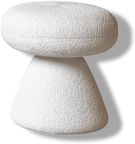 Mushroom-Shaped Foot Stool, Shoe Changing Stool, Padded Sitting Stool,Lambswool Dressing Stool. Cone Bottom for Make-up, Bedroom, Small Dining Table, Under Desks Cream White (White)