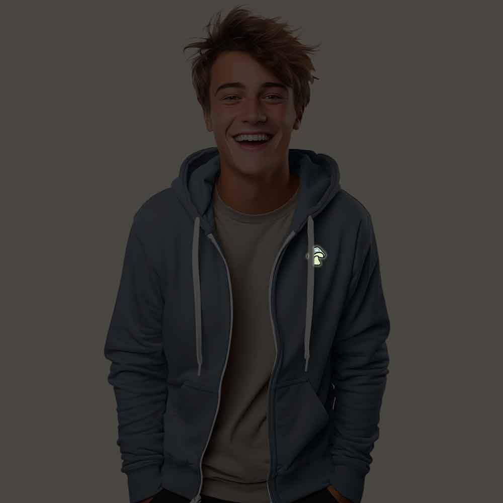 41ZuoIHEAiL._AC_SL1000_.jpg DALIX Mushroom (Glow in the Dark) Embroidered Hoodie Fleece Sweatshirt Zip Front Mens - Image 3