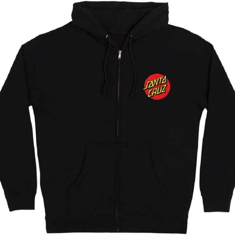 SANTA CRUZ Men's Zip Up Hooded Sweatshirt Classic Dot Skate Zip Up Sweatshirt