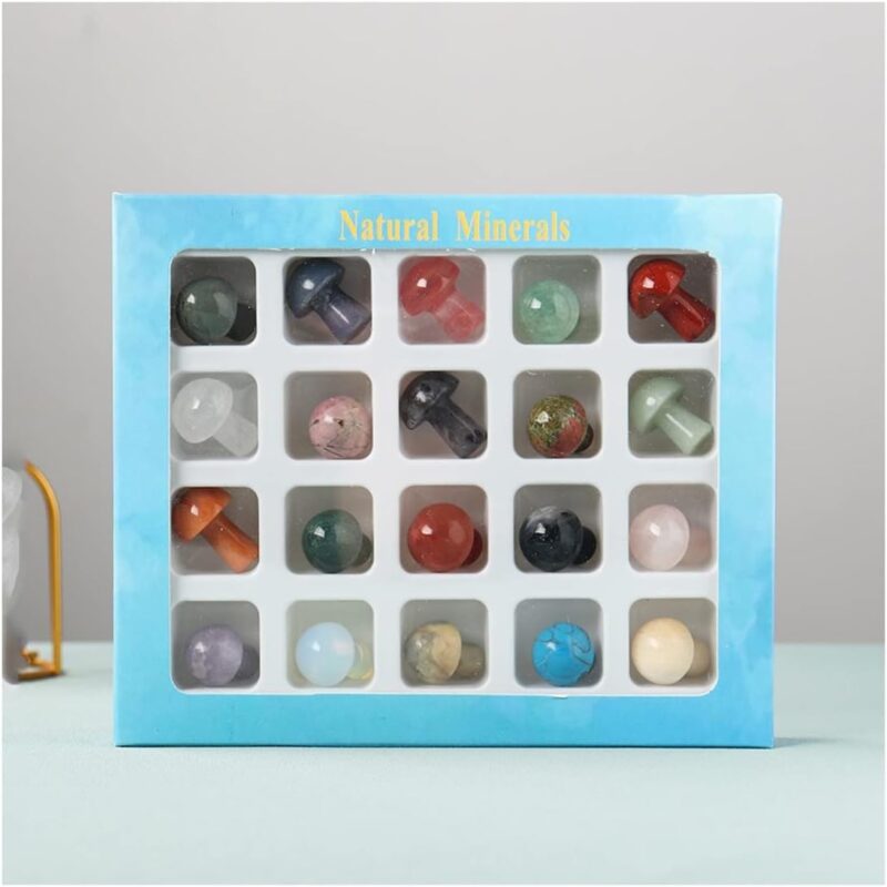 Crystal Stone 20pcs/Set Colors Mini Crystal Mushroom Sculpture Decor Quartz Cute Crafts Box Set Presents