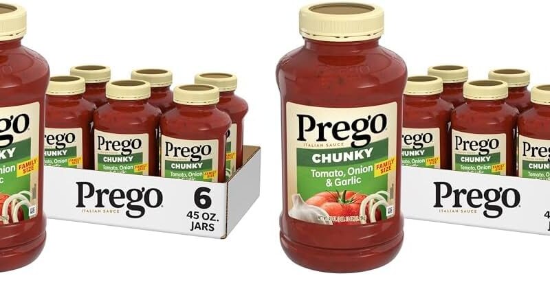 Prego Chunky Tomato with Garlic and Onion Pasta Sauce, 45 Oz Jar (Case of 6) (Pack of 2)