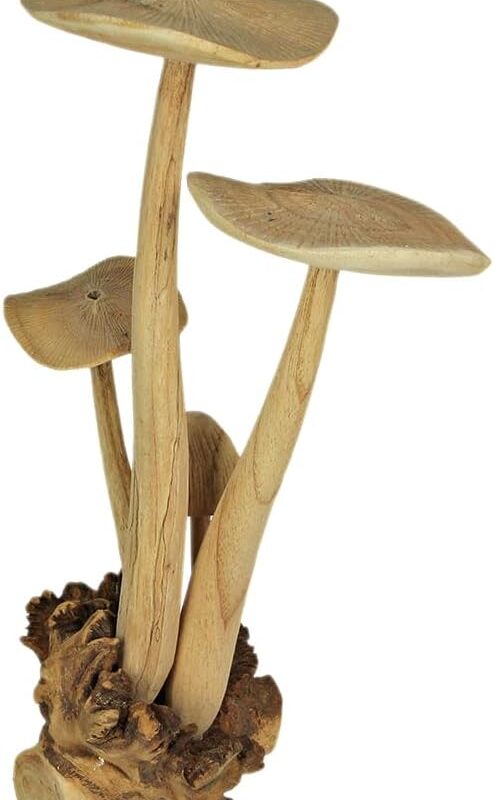 Things2Die4 Hand Carved Indonesian Parasite Wood Mushroom Cluster Statue, Brown, One Size