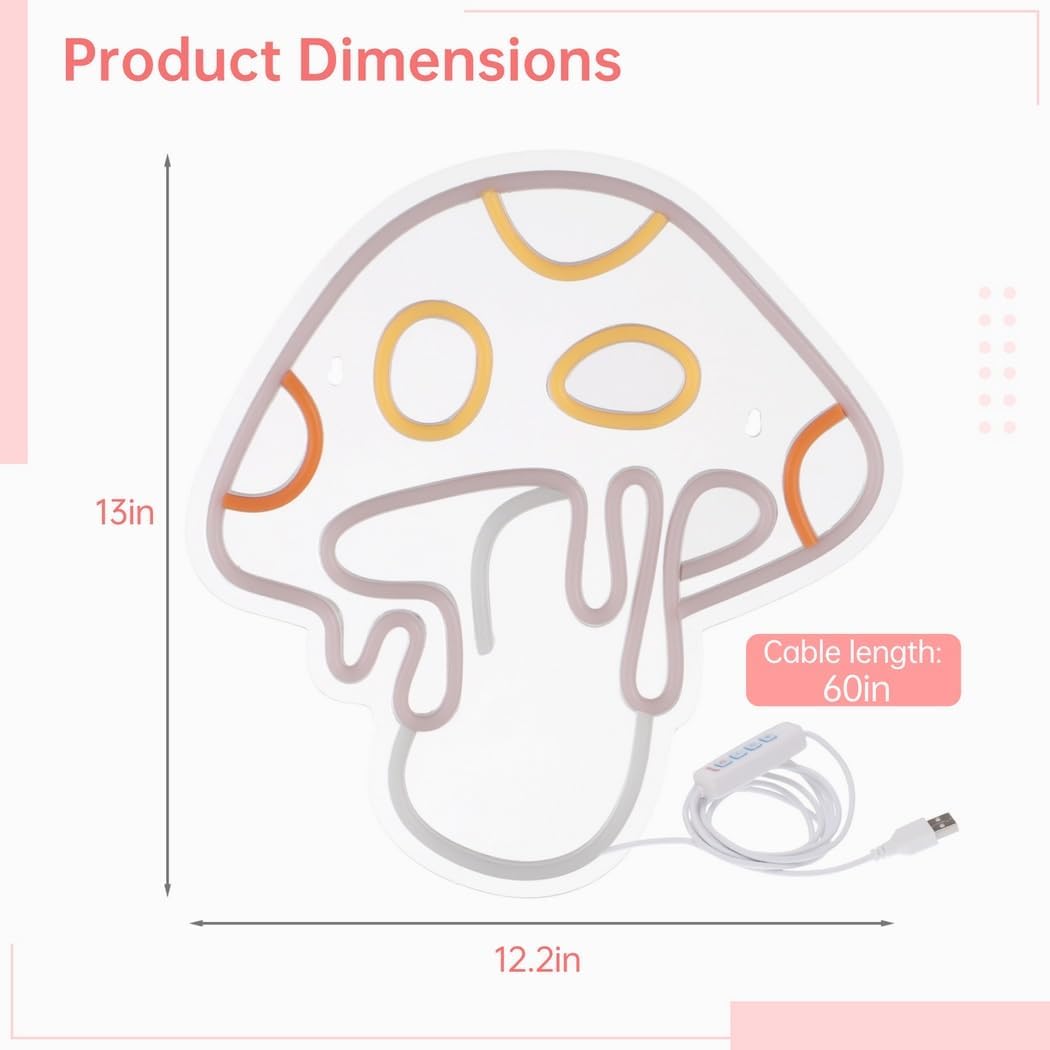 519itDXkIL._AC_SL1050_.jpg Colorful Led Mushroom Neon Light, 3D Wall Art Sign with 10-100% Brightness Levels, Large 12.2 X 13’’ Mushroom Neon Decor, Complete Installation Kit Included - Image 6