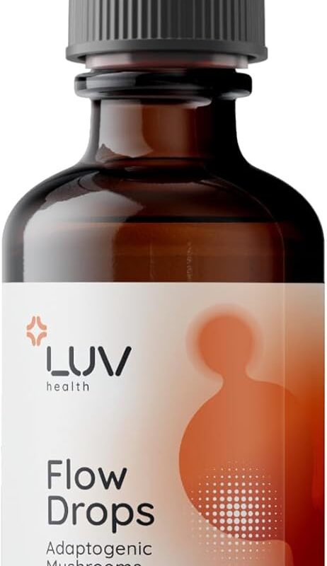 LUV Flow Drops®: Adaptogen Mushroom Blend for Mental Clarity & Energy, Vegan Keto, Focus & Immunity Support, Lion's Mane, Cordyceps, Reishi, USA Made, Non-GMO, 30 Servings (1)