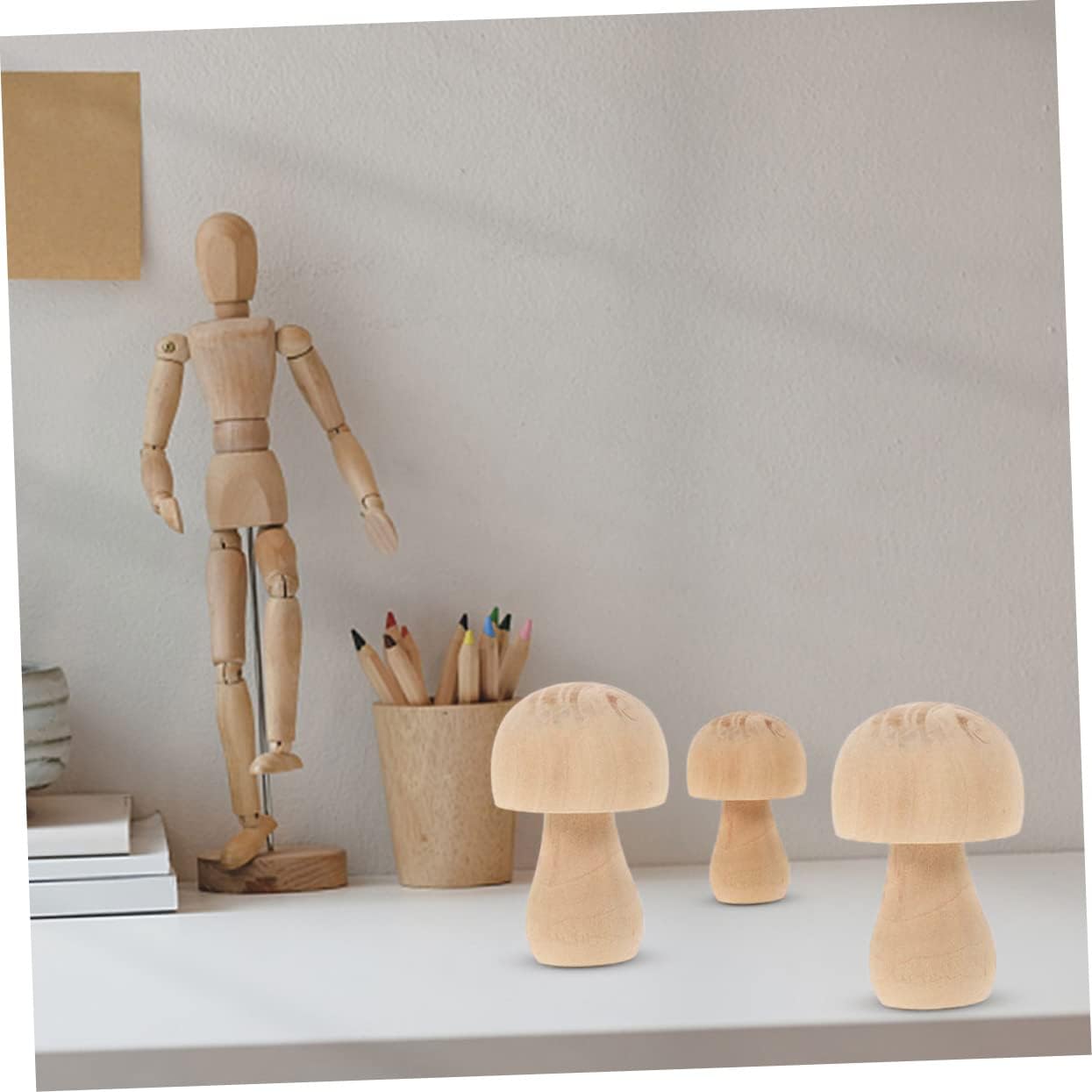 51PvGnlT2WL._AC_SL1245_.jpg Totority 7sets Nature Wooden Craft Art Projects Hand-Painted DIY Wooden Mushroom Kids Painting Toys Home Decorations 4pcs*7 - Image 6