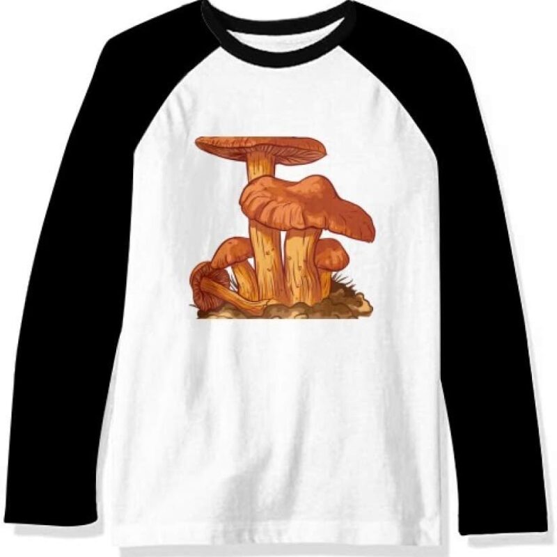 DIYthinker Cute Orange Mushroom Creature Illustration Long Sleeve Top Raglan T-Shirt Cloth