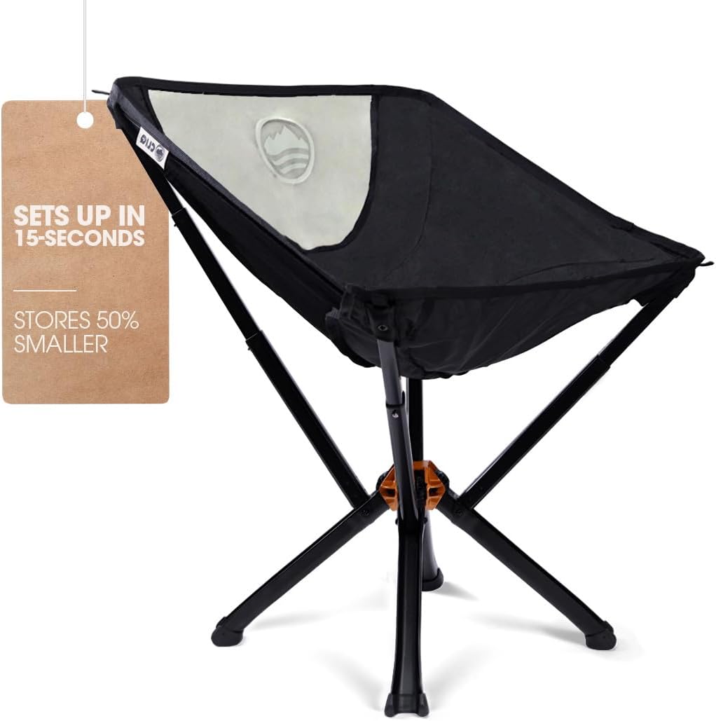 51W8L8D27L._AC_SL1080_.jpg CLIQ Portable Camping Chair - Collapses to Size of Water Bottle - Lightweight Folding Chair for Camping - Outdoor Chair Supports 300 Lbs - Camp Chair Outdoor Adventures, Black