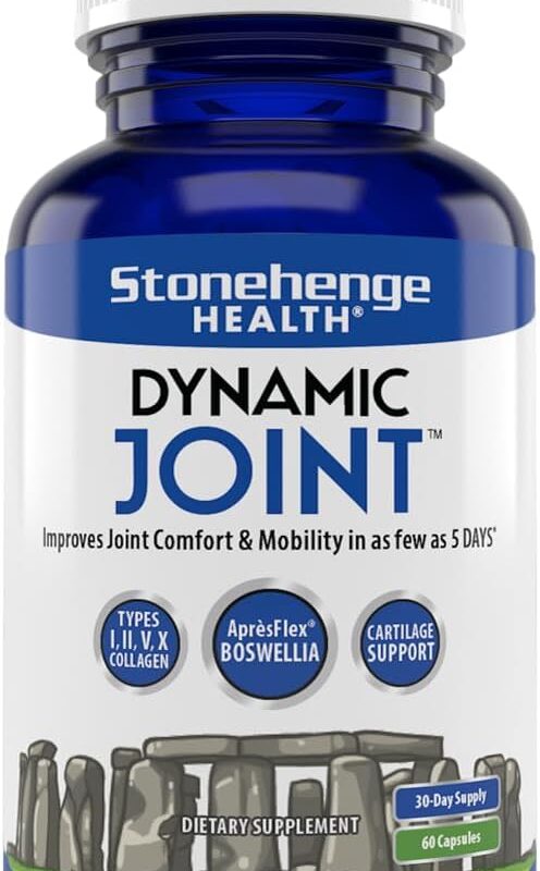 Stonehenge Health Dynamic Joint Supplement - Comfort, Mobility, Flexibility with AprèsFlex Boswellia, MSM, Collagen, Bromelain, Turmeric, Vitamin C, D3 (60 Capsules)