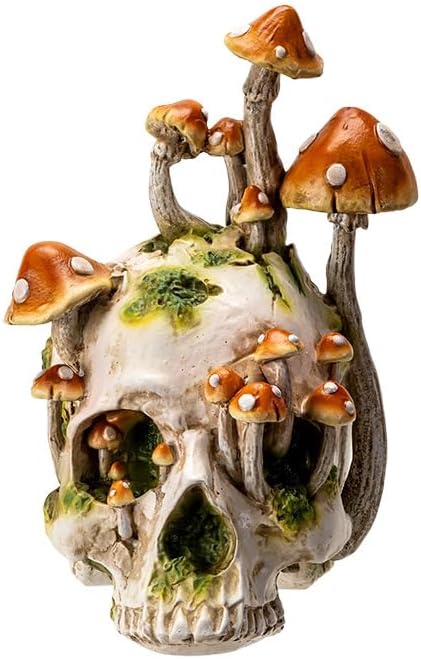Pacific Giftware Large Skull with Mushrooms, Fungi Skull, Mushrooms Skull Head