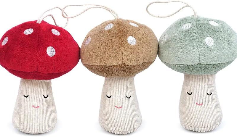 MON AMI Woodland Mushroom Christmas Ornaments – 5” Each, 3 Pcs Assorted, Cute Hanging Pendant, Holiday Home Décor, Christmas Decorations, Nursery Décor