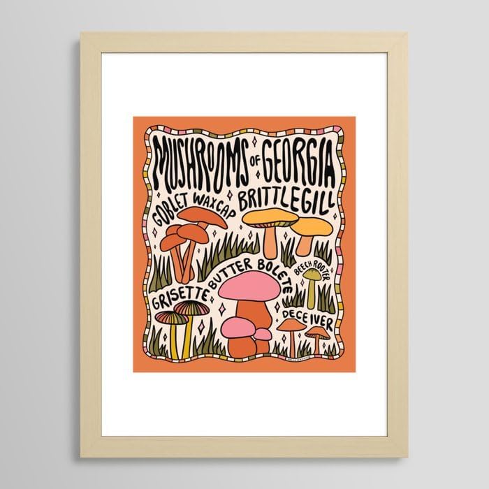 Society6 Mushrooms Of Georgia by Doodle By Meg Framed Art Print (Classic Maple - Medium(Gallery) 18 x 24-20x26)