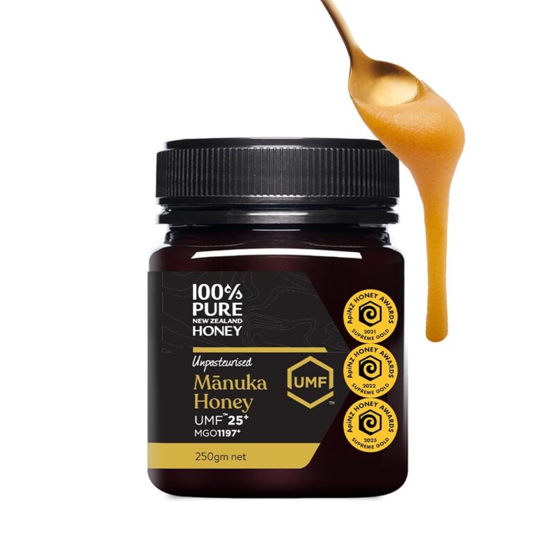 100% Pure New Zealand Manuka Honey, Certified UMF 25+ (MGO 1197+) Raw Manuka Honey, 8.8 Oz (250g)