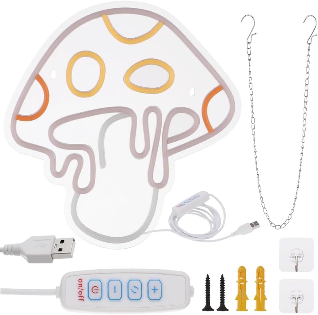 51sqaOigKSL._AC_SL1050_.jpg Colorful Led Mushroom Neon Light, 3D Wall Art Sign with 10-100% Brightness Levels, Large 12.2 X 13’’ Mushroom Neon Decor, Complete Installation Kit Included - Image 2