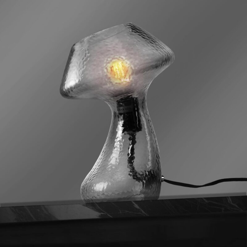 V06 Vintage Mushroom Table Lamp - Dimmable Nightstand Lamps with Clear Glass, Retro Black Bedside Lamp, Aesthetic Small Cute Nightlight for Bedroom, Living Room, Dining, Entryway, Bulb Included