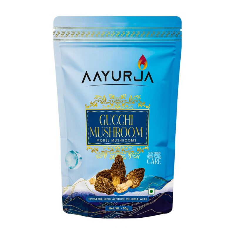 AAYURJA Jumbo Gucchi Mushroom | Himalayan Kashmiri Jumbo Gucchi Mushrooms Nutrient-Rich | Heart-Healthy | Versatile Culinary Delight Dried Morel Mushroom | 50 Grams