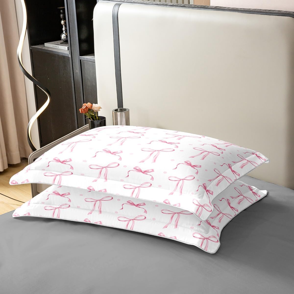 610ZiPkNOqL._AC_SL1200_.jpg Erosebridal Girls Pink Bowknot 100% Cotton Duvet Cover Queen Size, Bow Tie Microfiber Bedding Set for Kids Lady, Kawaii Princess Comforter Cover for Bed, Pink Polka Dot Bedclothes - Image 5
