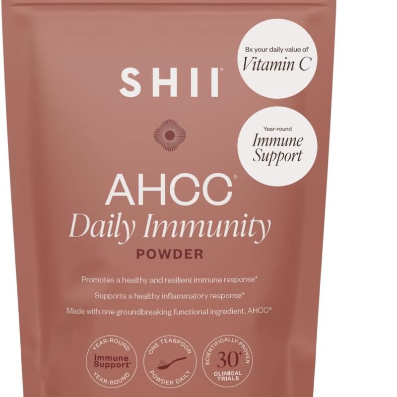 SHII AHCC Daily Immunity Powder, 2.1 Oz - Vegan, Gluten-Free Immune Support Supplement with AHCC, Easy-to-Mix Shiitake Mushroom Powder for Quick Absorption, Promotes Immune Response & Cellular Health