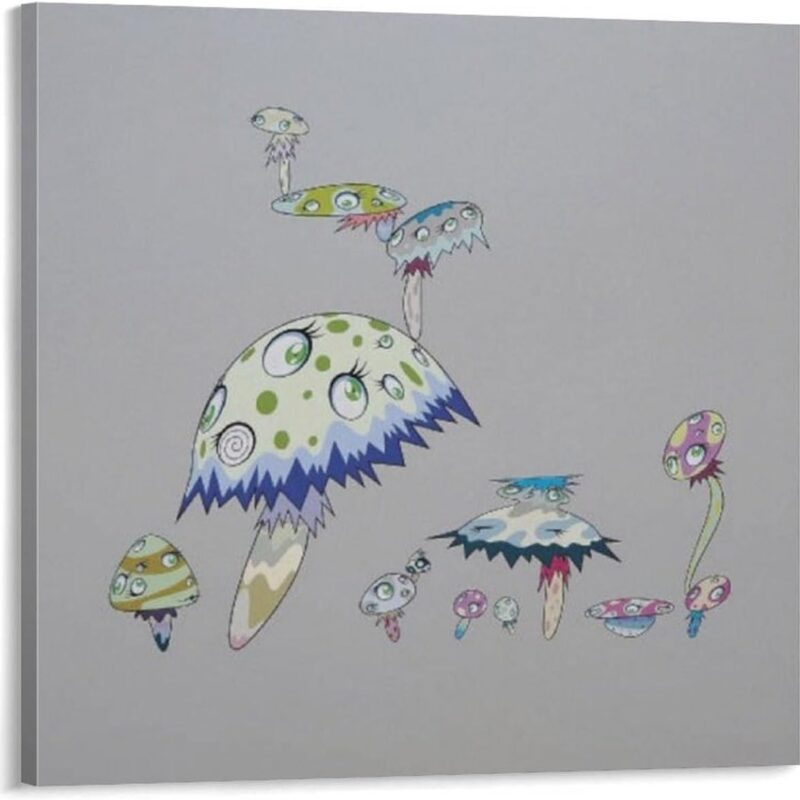 SHENGONG Murakami Takashi’s Mushroom Youkai Artwork Poster Painting On Canvas Wall Art Poster Scroll Picture Print Living Room Walls Decor Home Posters 24x24inch(60x60cm)