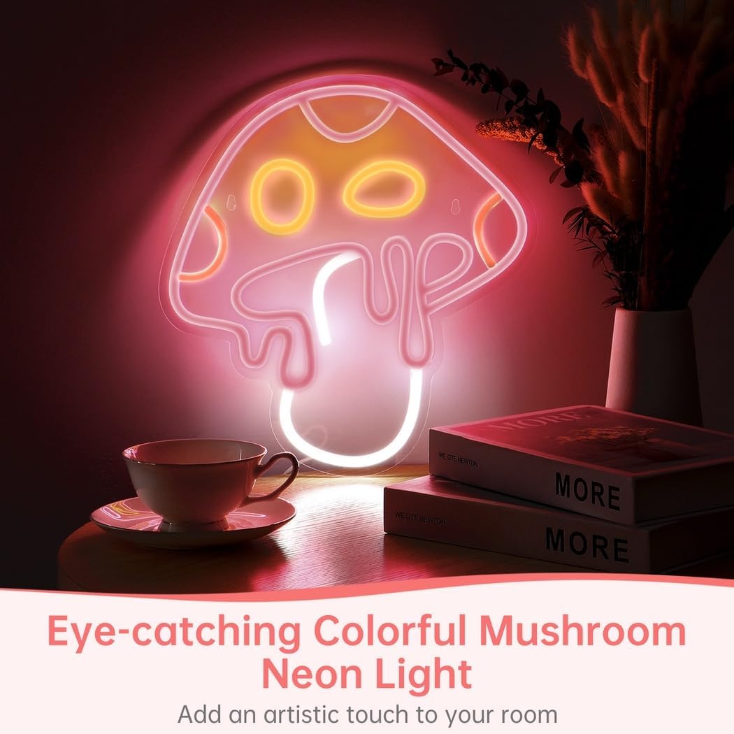 614PC89fQ4L._AC_SL1050_.jpg Colorful Led Mushroom Neon Light, 3D Wall Art Sign with 10-100% Brightness Levels, Large 12.2 X 13’’ Mushroom Neon Decor, Complete Installation Kit Included - Image 4