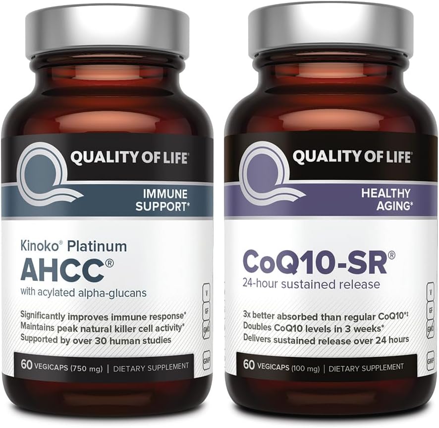 614cll7P1L._AC_SL1200_.jpg Quality of Life - Immune Support Healthy Aging Bundle - AHCC Kinoko Platinum Mushroom Extract and CoQ-10 SR Sustained Release Formula