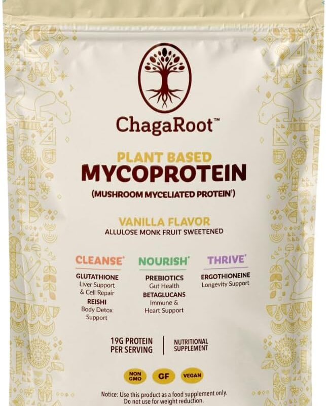 Mycoprotein Mushroom Protein Powder - Vegan Protein, Plant Based, Superfood, Master Blend of Chaga, Reishi, Turkey Tail, Shiitake, Lions Mane - Vanilla (1.76 lb)