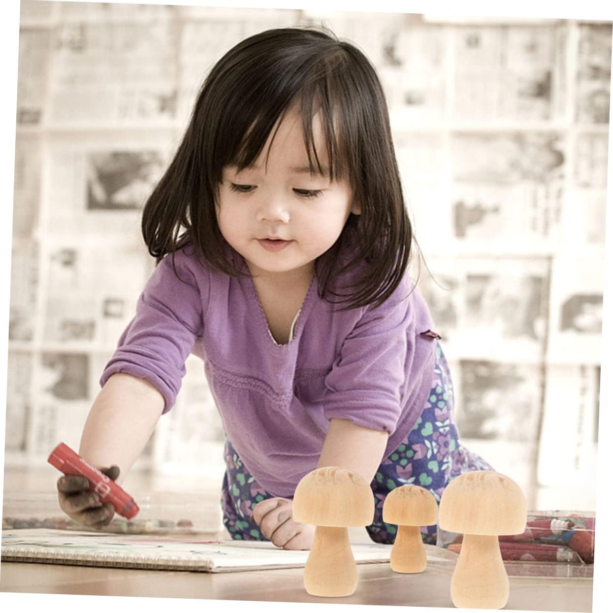 617htShElkL._AC_SL1245_.jpg Totority 7sets Nature Wooden Craft Art Projects Hand-Painted DIY Wooden Mushroom Kids Painting Toys Home Decorations 4pcs*7 - Image 4