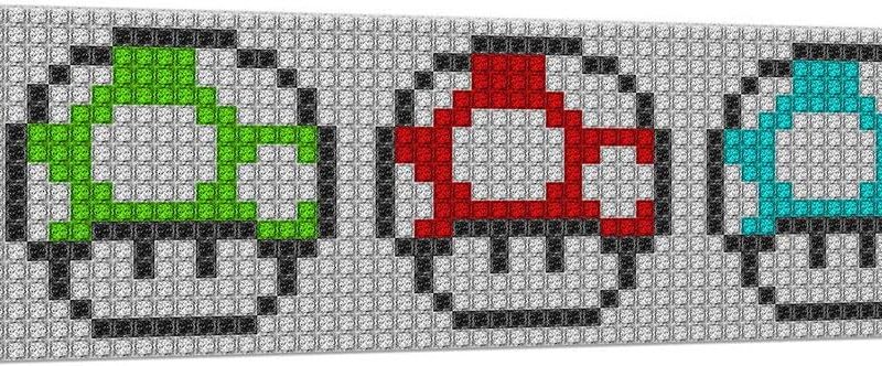 ARTCANVAS Green Red Blue Super Mushroom Jewel Pixel Canvas Art Print Stretched Framed Painting Picture Poster Giclee Wall Decor - 60" x 20" (1.50" Deep)