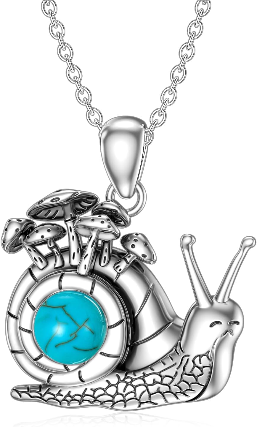 618sW7GQEL._AC_SL1500_.jpg Turquoise Snail Necklace 925 Sterling Silver Genuine Turquoise Cute Snail Mushroom Pendant Vintage Animal Jewelry Gifts for Women