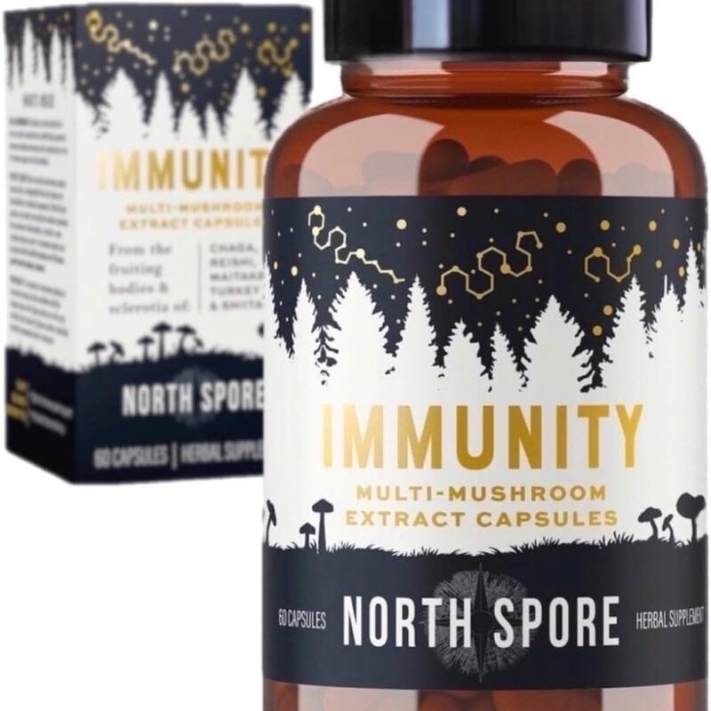 North Spore Immunity Mushroom Supplement Capsules | Organic Turkey Tail, Chaga, Reishi, Maitake, Shiitake Blend | Immune Functions & Balanced System Response | 100% Fruiting Body Extracts - 60ct
