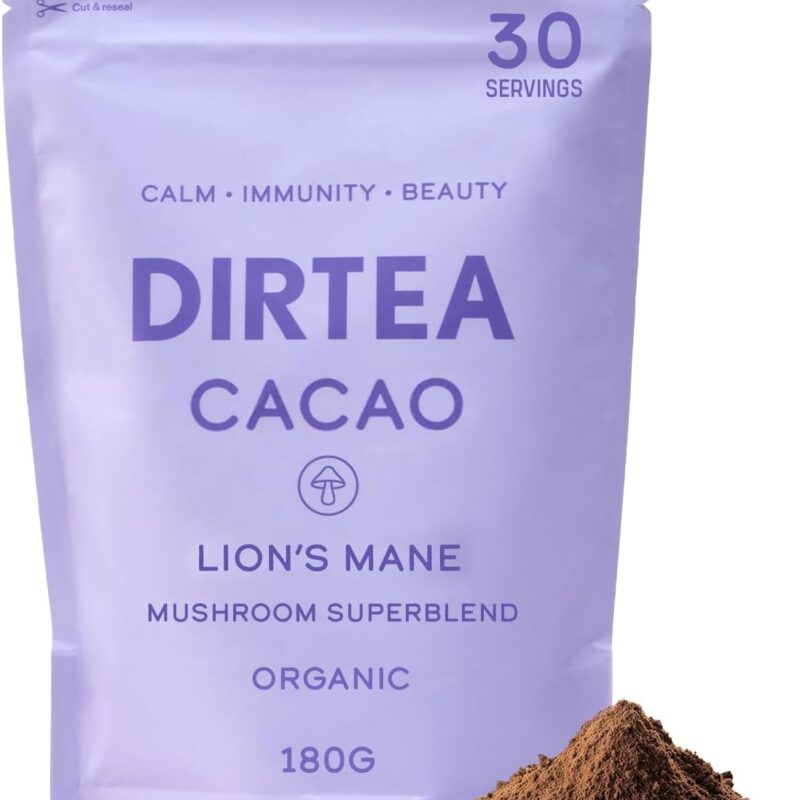 Mushroom Cacao Blend | 2,500mg / Serving of Organic Lion's Mane, Reishi & Tremella | Sleep, Beauty & Focus | Vegan & Non GMO | with MCT & Moringa | 180g - 30 Servings