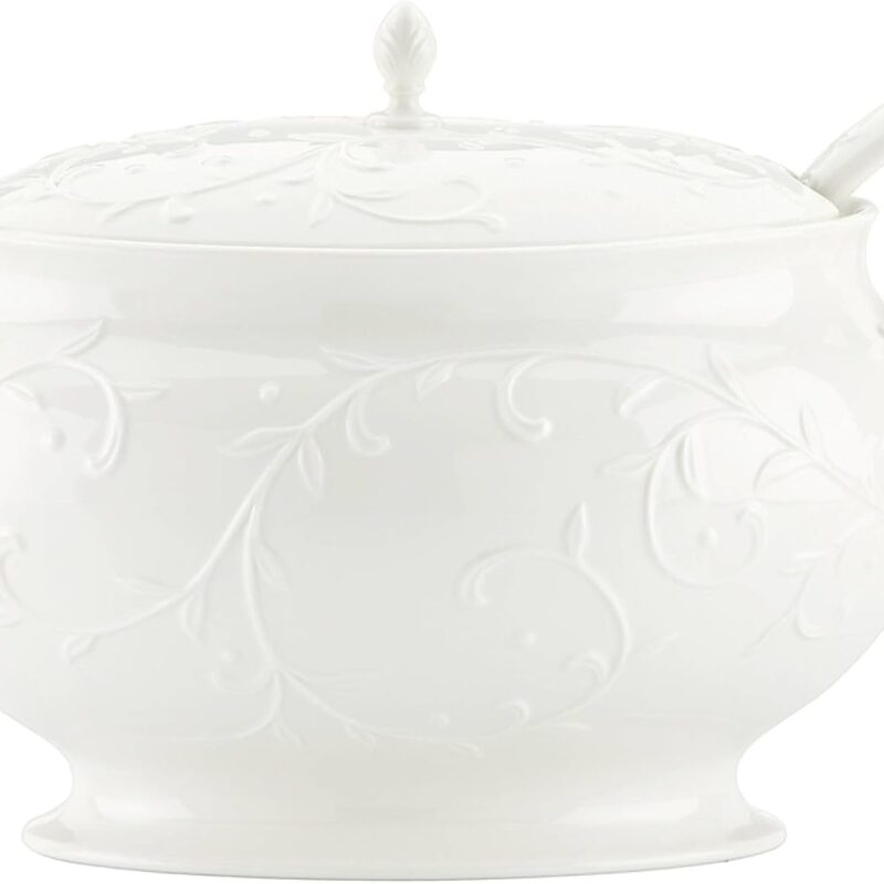 Lenox Opal Innocence Carved Covered Soup Tureen with Ladle, 10-1/4-Inch, White, 152 ounces