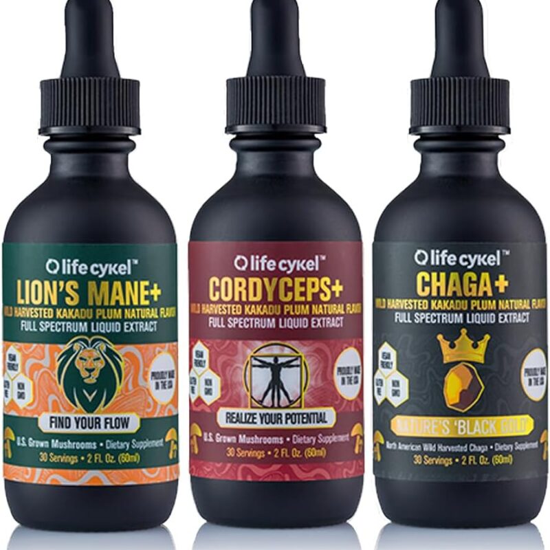 Lifecykel This is It Pack - Chaga, Lions Mane & Cordyceps Mushroom Extract - Full-Spectrum Mushroom Tincture for Energy, Mental Clarity & Immune Support - Vegan, Non-GMO- 2Fl/Oz Per Bottle