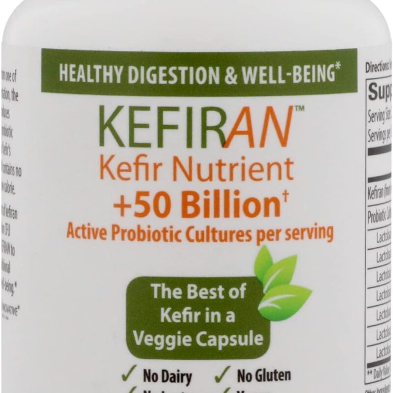 Lane Innovative - Kefiran, Vegetable Capsules, Kefir Nutrient + 50 Billion Active Probiotic Cultures, Supports Optimal Digestive Health, Gluten-Free (30 Servings)