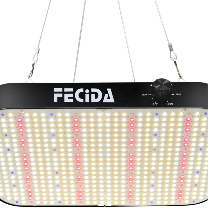 FECiDA LED Grow Light Dimmable 6000 Lumen 65 Watt, 2024 Best Grow Lights for Indoor Plants Full Spectrum, Hanging Seed Starting Seedlings Vegetable Growing Lamps, Daisy Chain Function, Built-in Fan