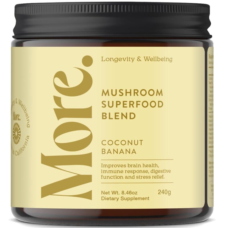 More. Longevity & Wellbeing Mushroom Superfood Blend (COCONUT BANANA) Drink Mix; 240G JAR