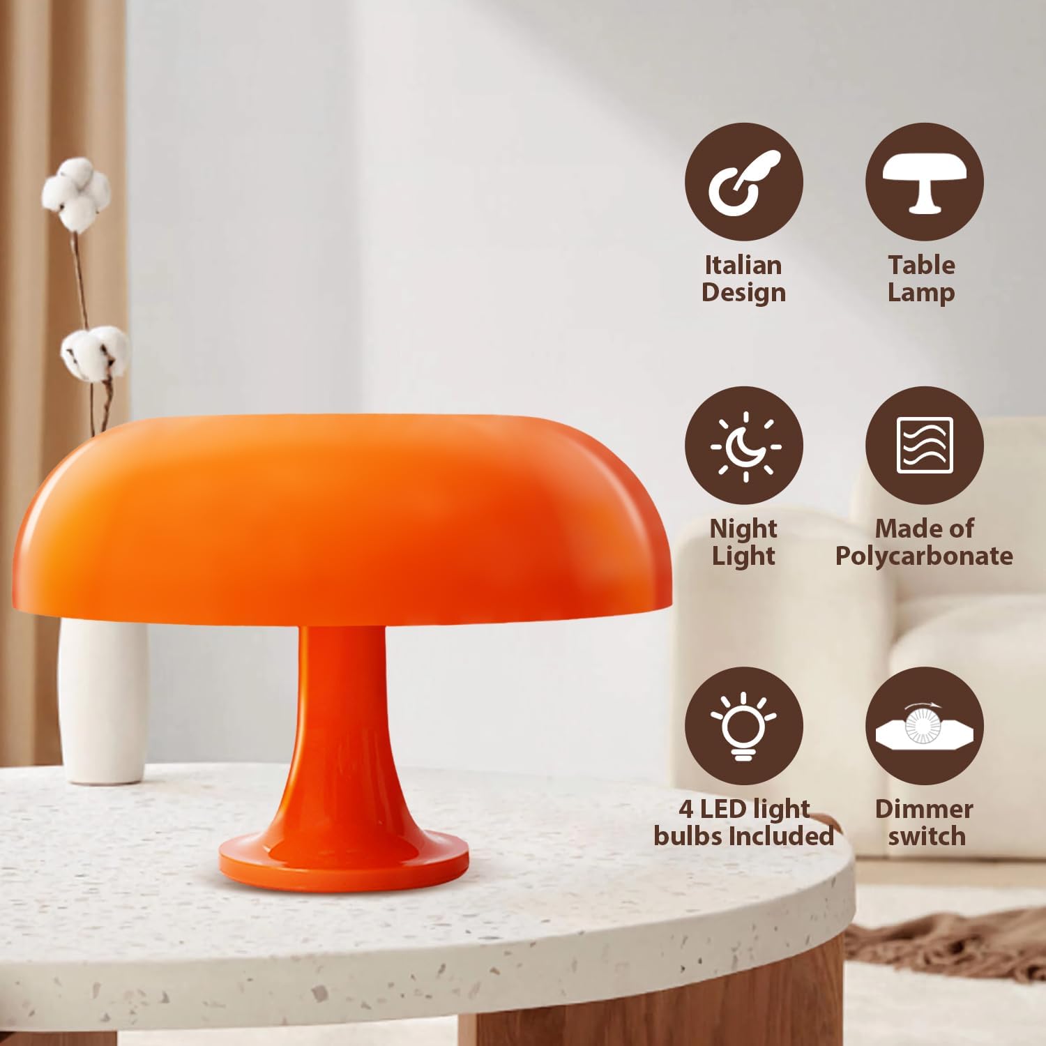 61RzNgmkcSL._AC_SL1500_.jpg Huga Collective Mandarin Dream Dimmable Mushroom Lamp | Vintage Retro Mushroom Table Lamp for Ambient Lighting - Image 7